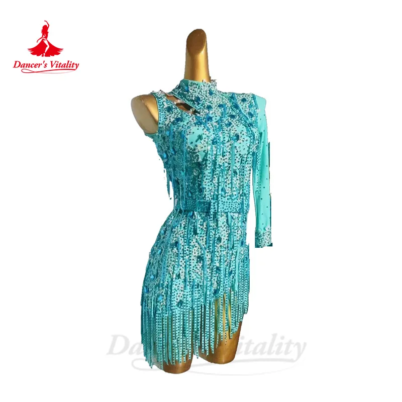 Latin Dance Performance Kleid für Frauen lange Ärmel volle Steine Chacha Tango Competiton Rock benutzer definierte erwachsene Kind Latin Kleider