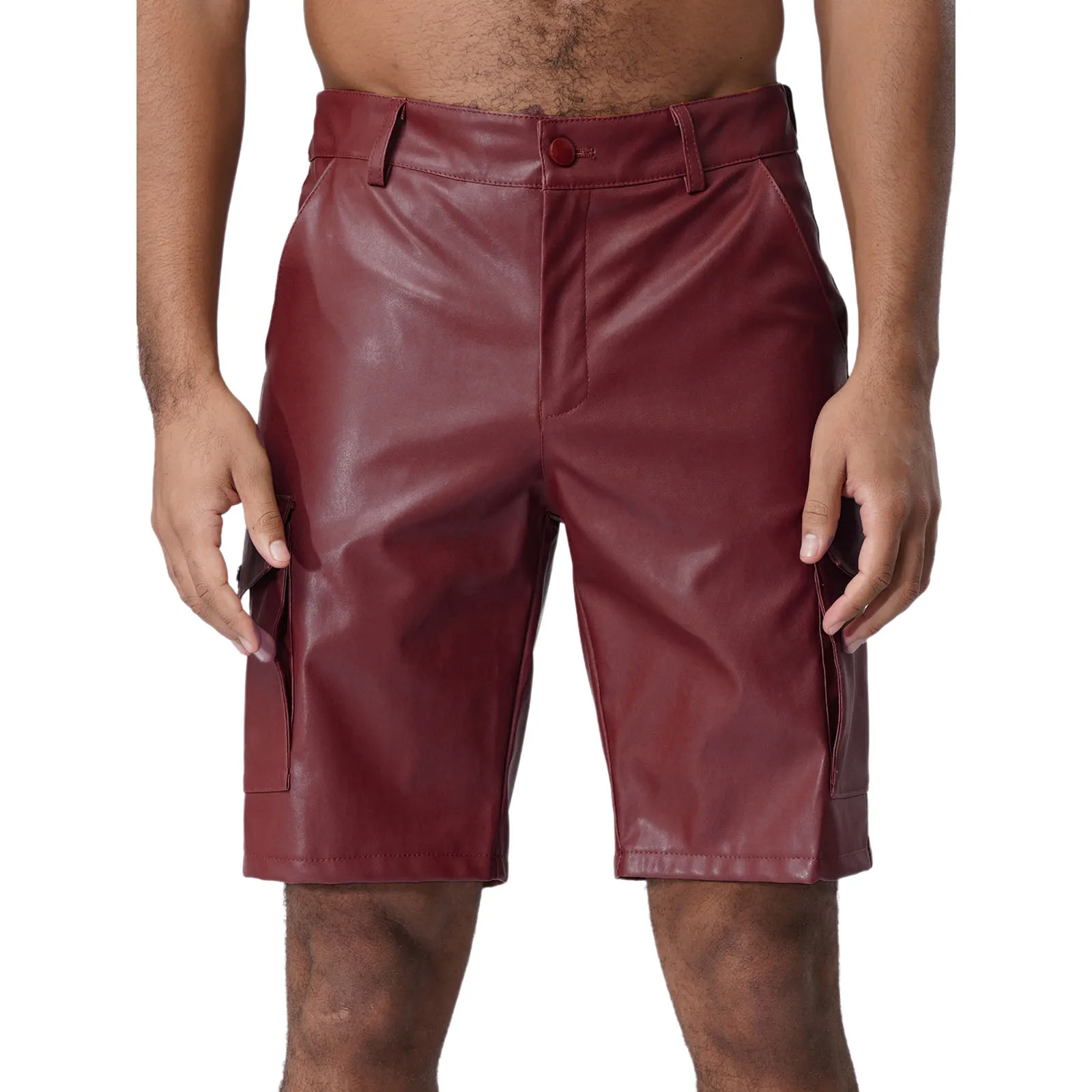 

Мужские мотоциклетные шорты из искусственной кожи с карманами, шорты-карго, модные пятые брюки для повседневного повседневного вождения, отпускные брюки