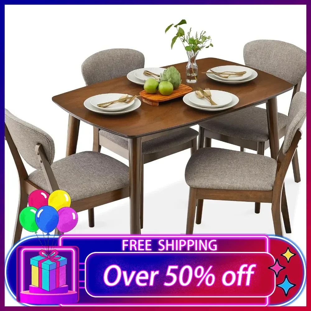 5-Piece Dining Set, Compact Table & Chair Set for Home, Apartment w/ 4 Chairs, Padded Seats & Backrests, Wooden Frame