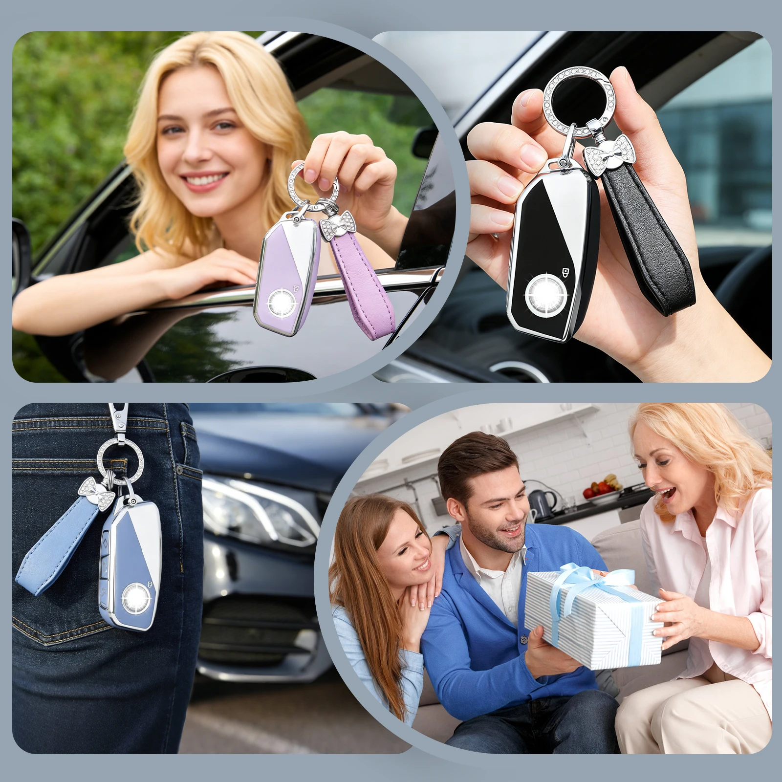 Car Key Case Cover Shell Fob with Keychain Set For BMW i7 X7 G07 LCI iX I20 X1 U11 7 Series G70 G09 XM U06 G81 M3 Protector Gift