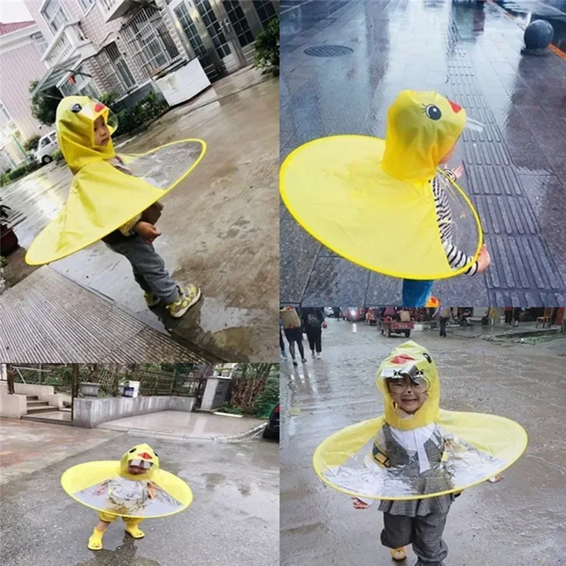 Children\'s Raincoat Transparent UFO Raincoats Hands Free Rain Poncho Baby Funny Duck Rain Coat Rain Cover Raincoat for kids