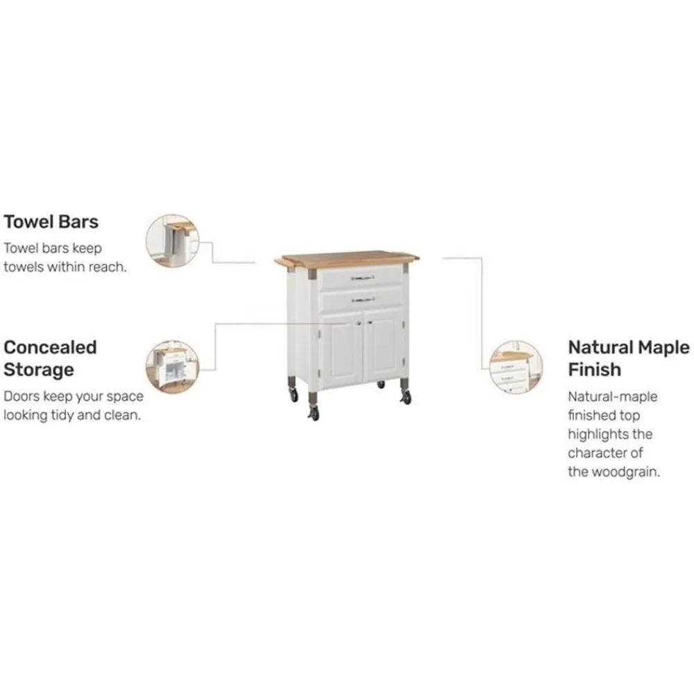 جزيرة مطبخ متنقلة بيضاء مع مساحة تخزين