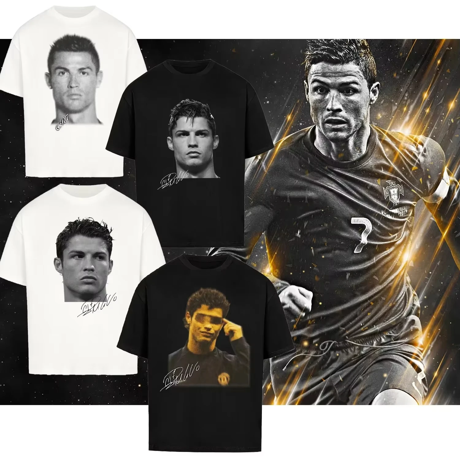 

Cristiano Ronaldo T-shirt Men's Women Casual Cotton Streetwear Unisex Fashionable Vintage Print Short-sleeved Oversized T-shirts