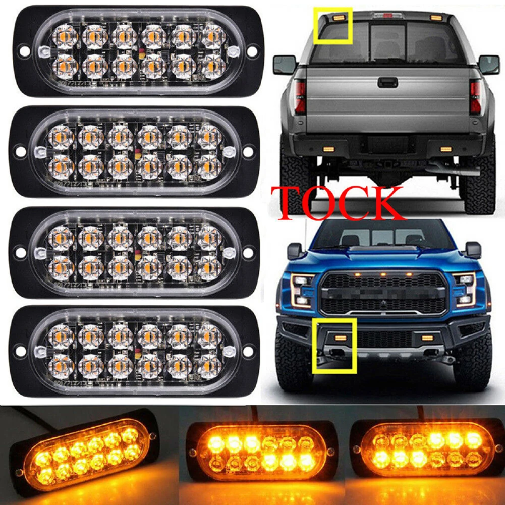 Auto Accessories 12 LED 12-24V Emergency Signal Light Side Warning Flash Lights Orange Grill Breakdown Fog Lights For All Cars