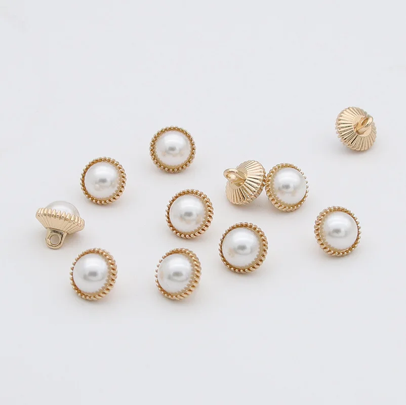 20pcs Pearl Gold Metal Shank Buttons Shirt Button for DIY Garment Clothing Coat Cufflink Wedding Dress Sewing Crafts Accessories