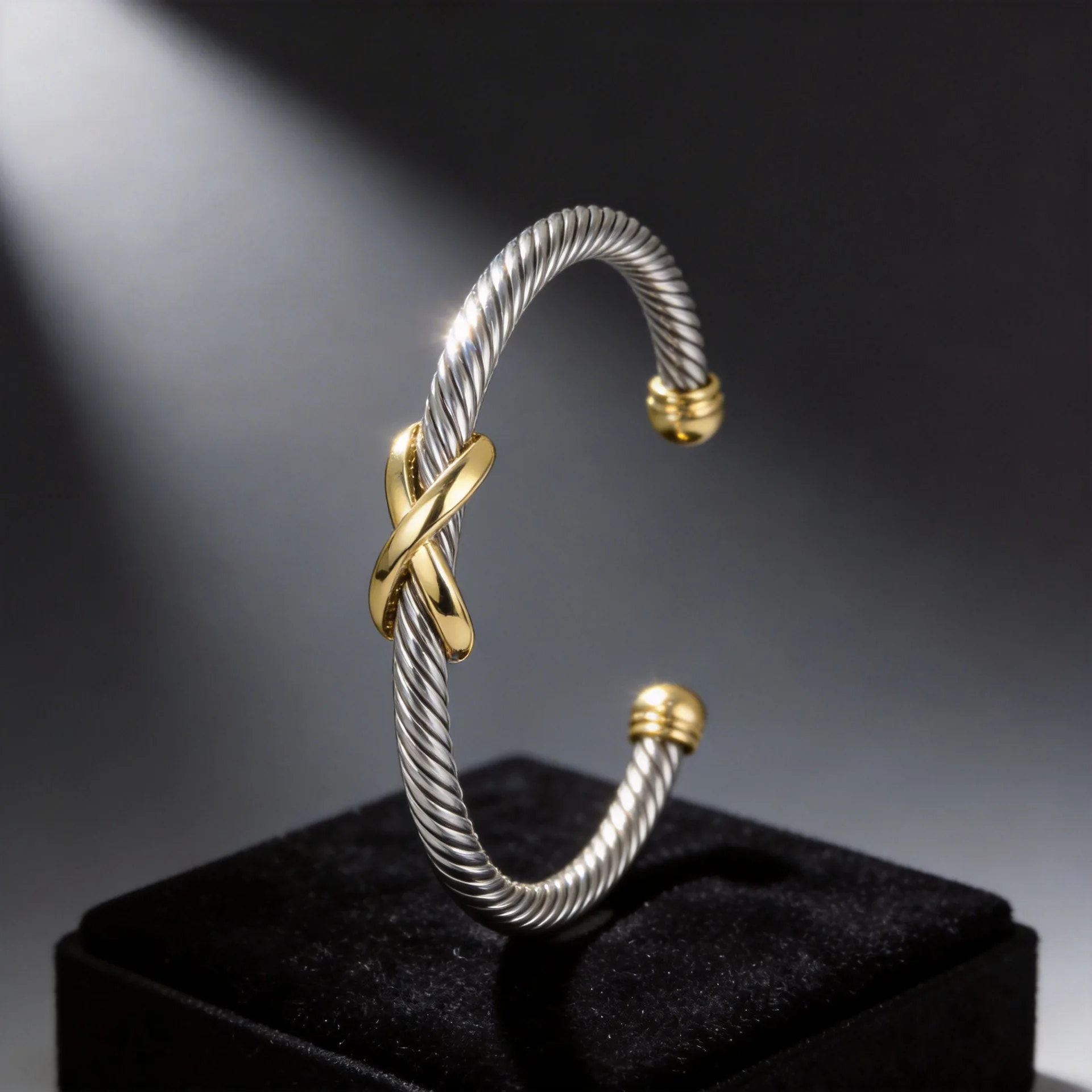 

2026 New Two Tone Twist Cable Open Cuff Bracelet Fashion Stainless Steel Braided Wristband Luxury Women Daily Wear Jewelry Gift