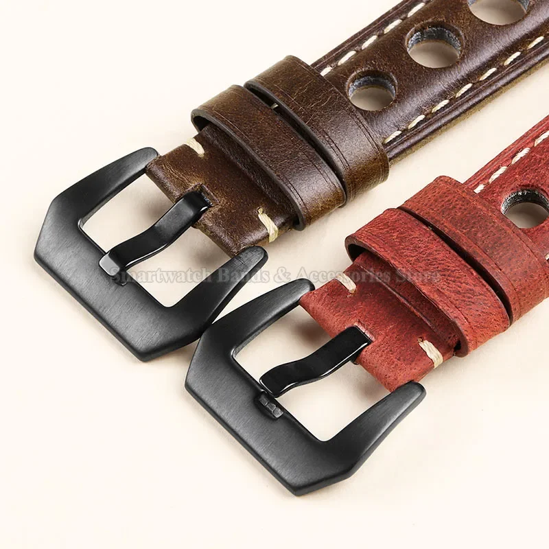 Breathable Leather Watch Strap 20mm 22mm 24mm for Panerai Waterproof Wrist Band for Huawei Watch Gt2/3 Oil Waxed Leather Strap