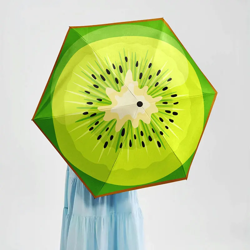 Kiwi fruit Mini folding manual umbrella travel compact lightweight portable sunshade Uv protection refreshing umbralle for women