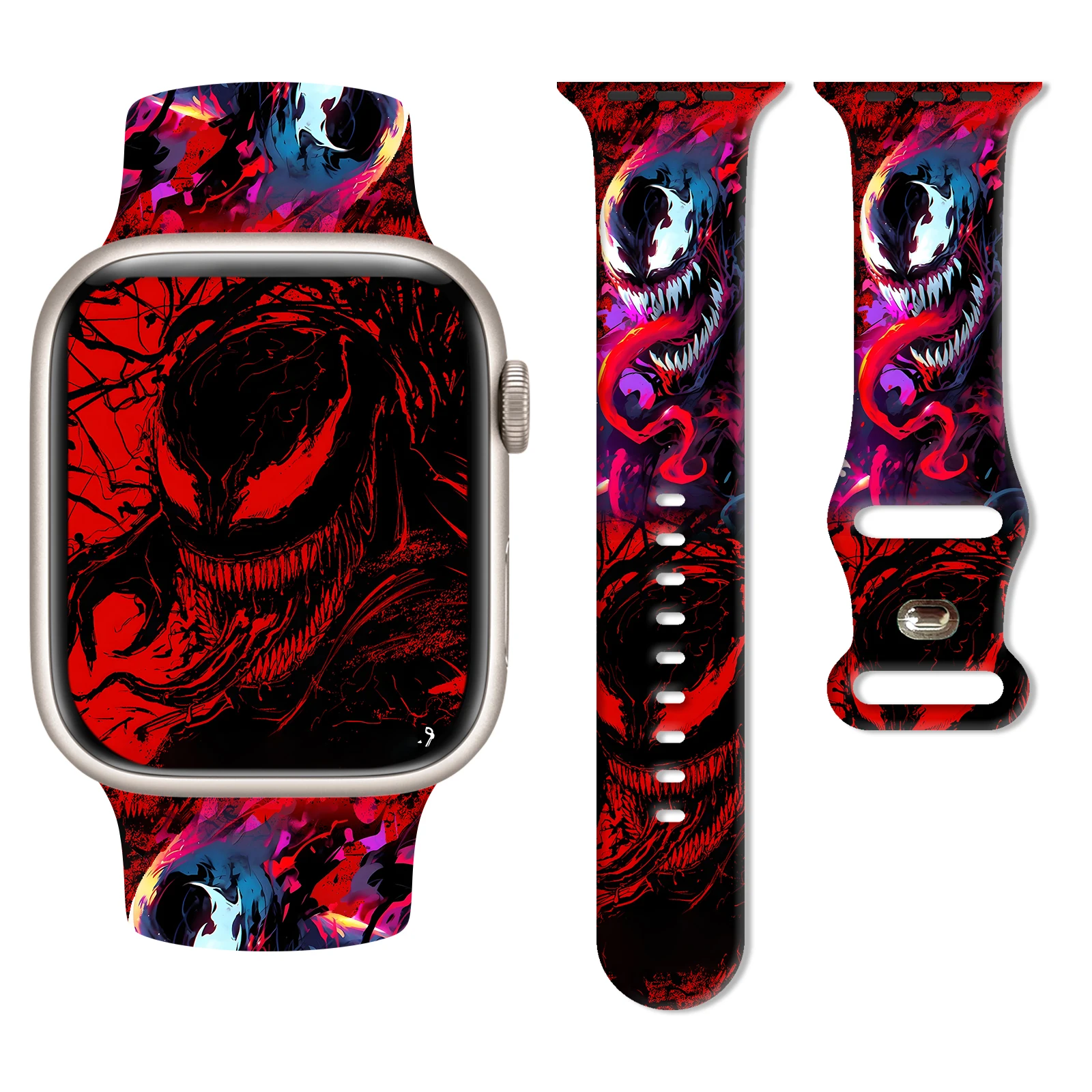 

Marvel Symbiote Venom Series Pattern Print Strap for Apple Watch 11/10/9/SE, Soft Replacement Silicone Band 46mm/45mm/44mm/42mm
