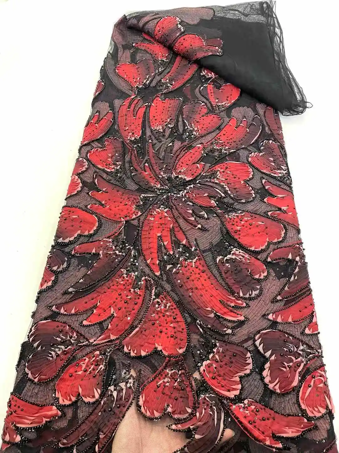 Neues Design, Pailletten, Tüll-Spitzenstoff, afrikanischer Stoff, Spitze, Brautkleider 2022, luxuriöse Perlenspitze, französische Mesh-Sequenz zum Nähen