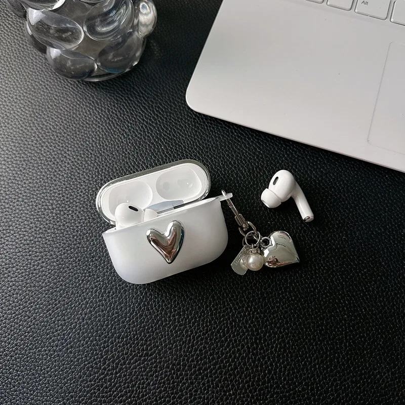 Cute Cartoon Case for Airpods, Beautiful Love Heart Earphone Cover, Pro 2, 1, 3 com Love Heart KeyChain para meninas e mulheres