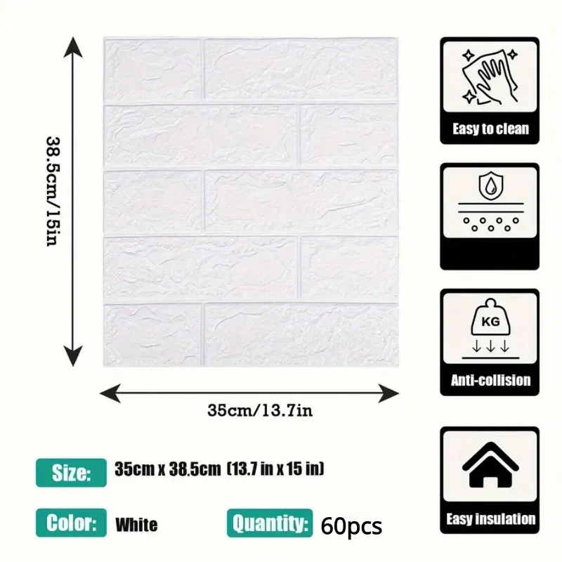 60 3D brick wall panels self-adhesive foam, easy to install home decoration, insulation foam board