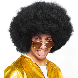 Anxin 70s Funny Clothes Fluffy Black Large Afro Kinky Curly Disco Hippie Wigs for Men Party Use With Gift