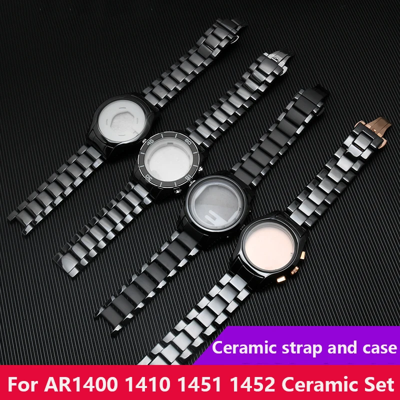 Black Ceramic Strap and Case Set for Armani AR1400 AR1410 AR1451 AR1452 Ceramic Strap and Case Watch Accessories