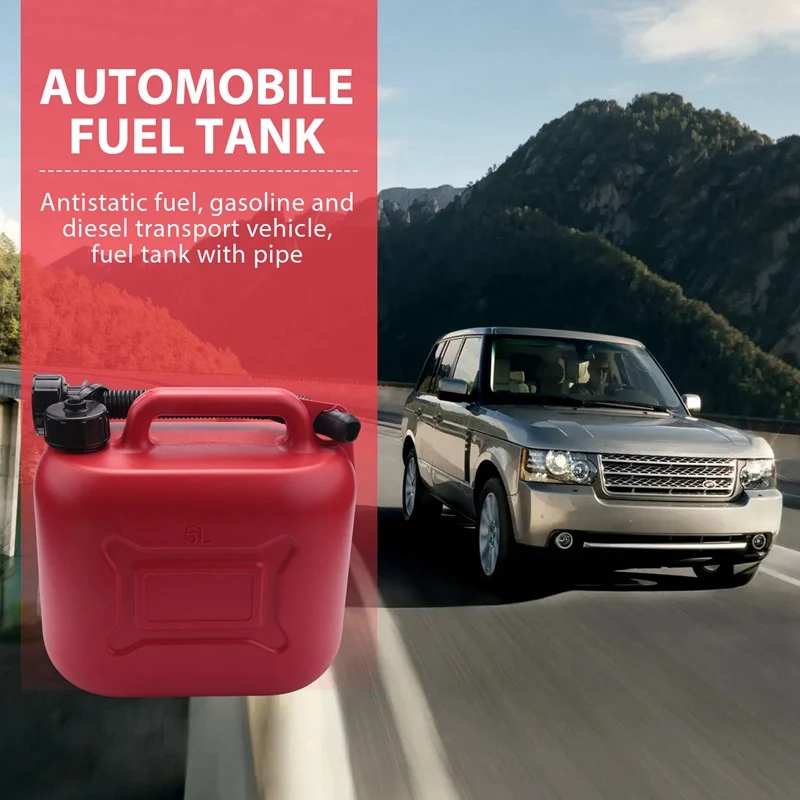 5L Car Fuel Tank Can Spare Plastic Petrol Gas Container Anti-Static Fuel Carrier With Pipe For Car Travel