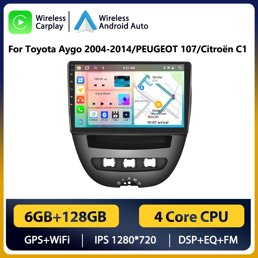 Podofo 2DIN Android Car Radio For Peugeot 107 Toyota Aygo Citroen C1 2005-2014 Android Auto Multimedia Navigation GPS Head Unit image 3