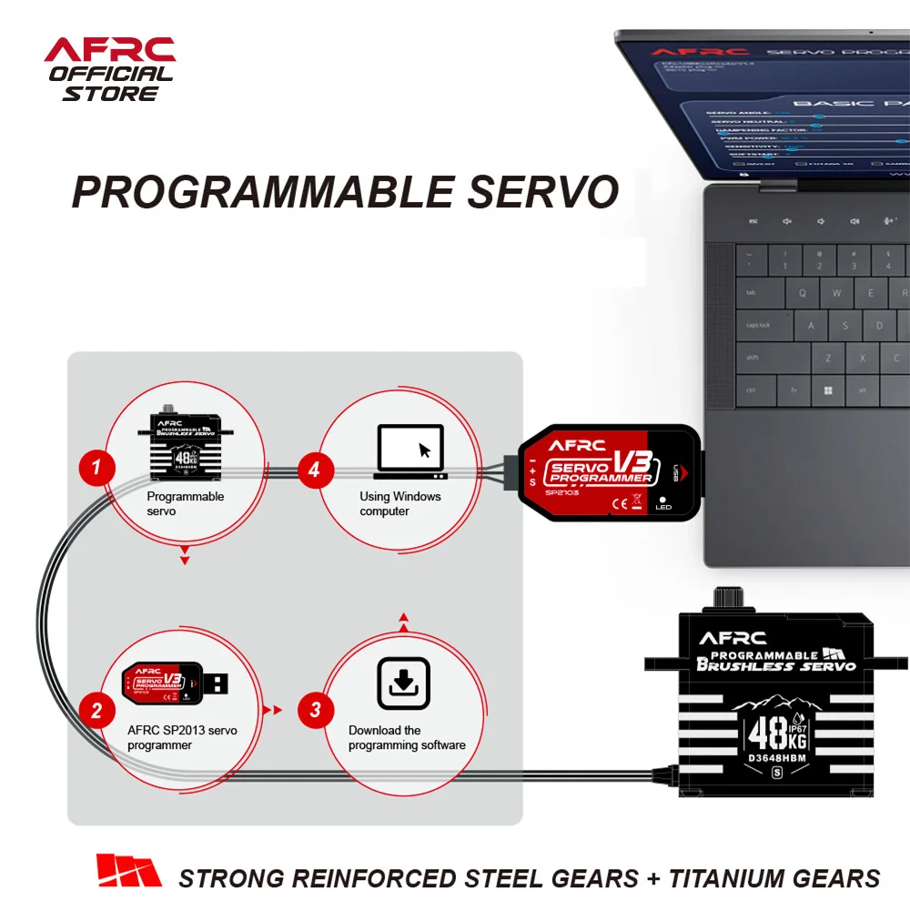 Alto torque AFRC-D3648HBM-S ﻿ 48kg ip67 servo sem escova programável à prova d'água para traxxas 1/5, 1/8, 1/10 rc carro barco robô etc.