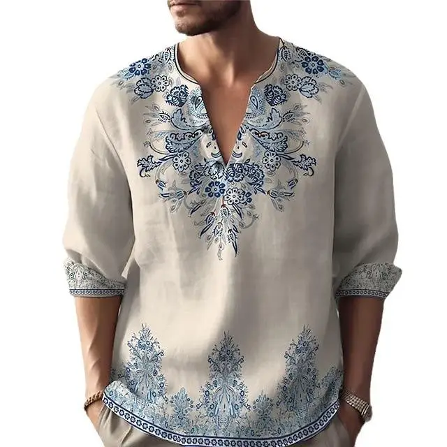 

Floral Print Stand up Collar Men's Shirt Long Sleeve Casual Fashionable 100% Other Material Non-deformable Summer Shirt