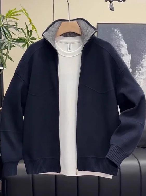 

Мужской вязаный кардиган оверсайз Barnes: повседневный, весенне-осенний, с цветными блоками, воротником и длинными рукавами, прямого кроя, молодежный