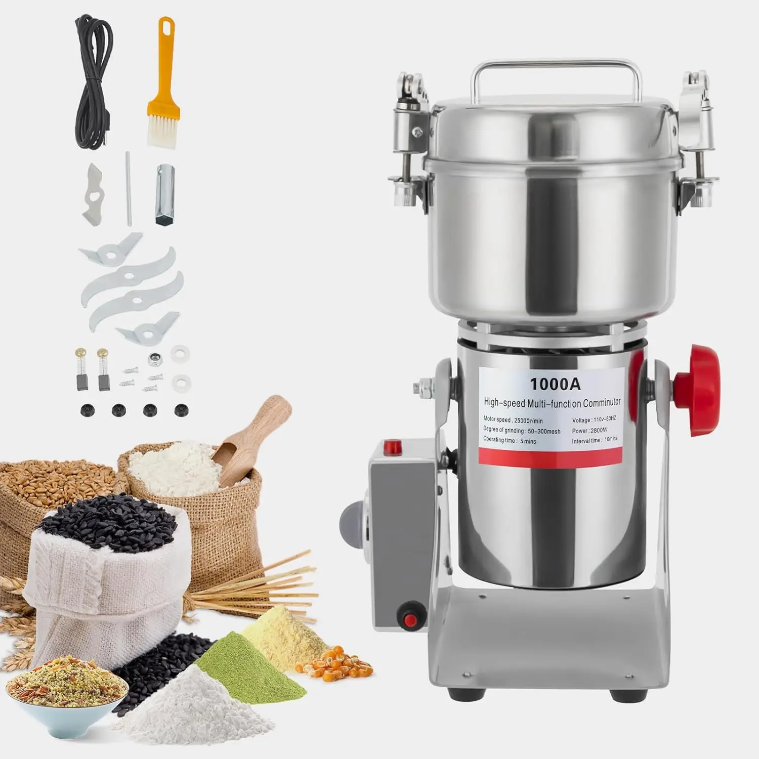 

2500G Electric Grain Mill Grinder, 4500W Stainless Steel Spice Herb Grinder, 32000 Rpm High-Speed Commercial Grinder For Wheat