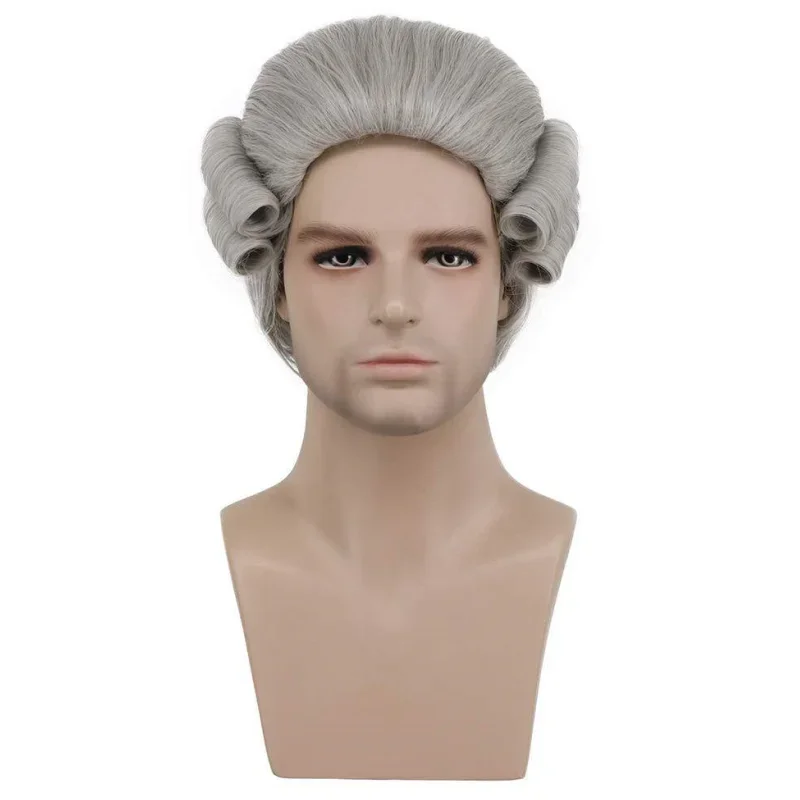 Mens Lawyer Judge Baroque Wig Cosplay Curly Wigs Deluxe Historical Long Wig For Halloween Party White BlacK Grey Beige