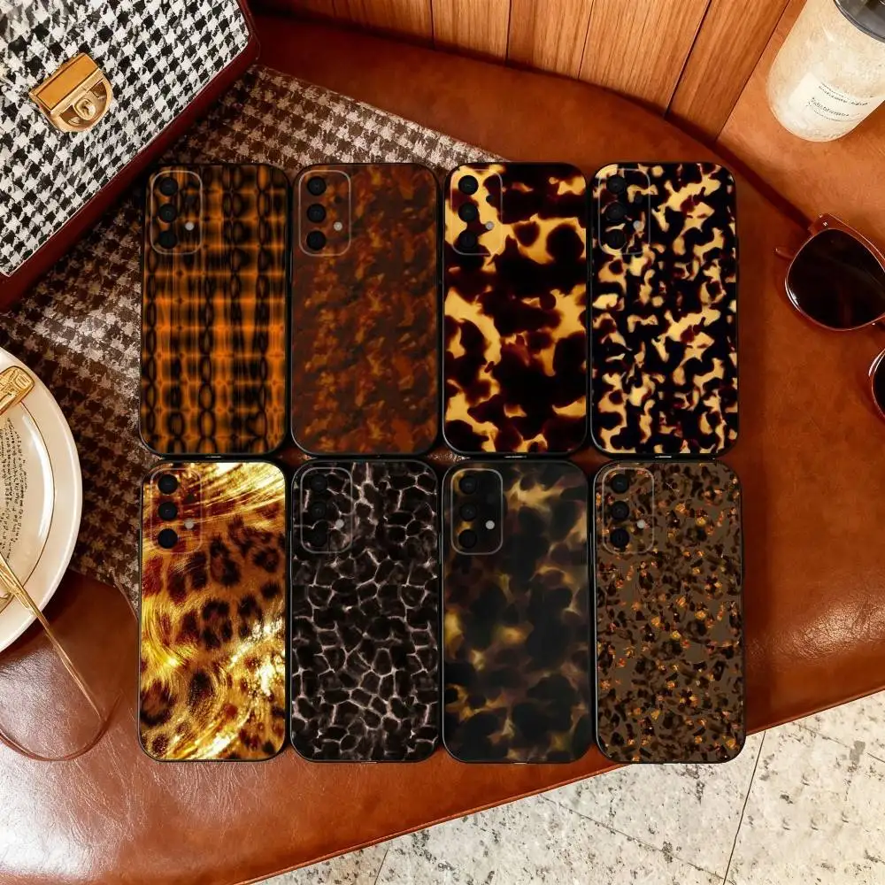 

T-Tortoise Shell Marble Phone Case For Samsung Galaxy A73,A72,A71,A70,A53,A52,A51,Soft Silicone Black Cover