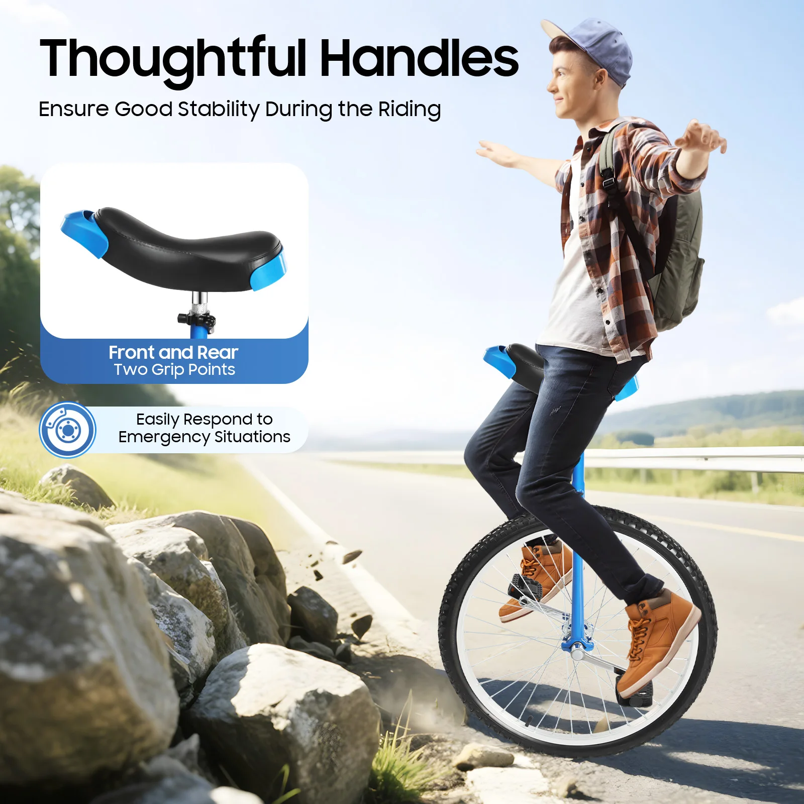 

24 Inch Outdoor Unicycle and Exercise Bike Adjustable Height Seat Balance Training Wheel for Fitness Sports Family Use