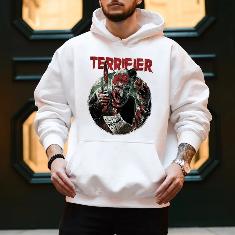 Terrifier Halloween Print Men's Autumn and Winter Hoodie Plus Velvet Sports Sweater Loose Men's Clothing