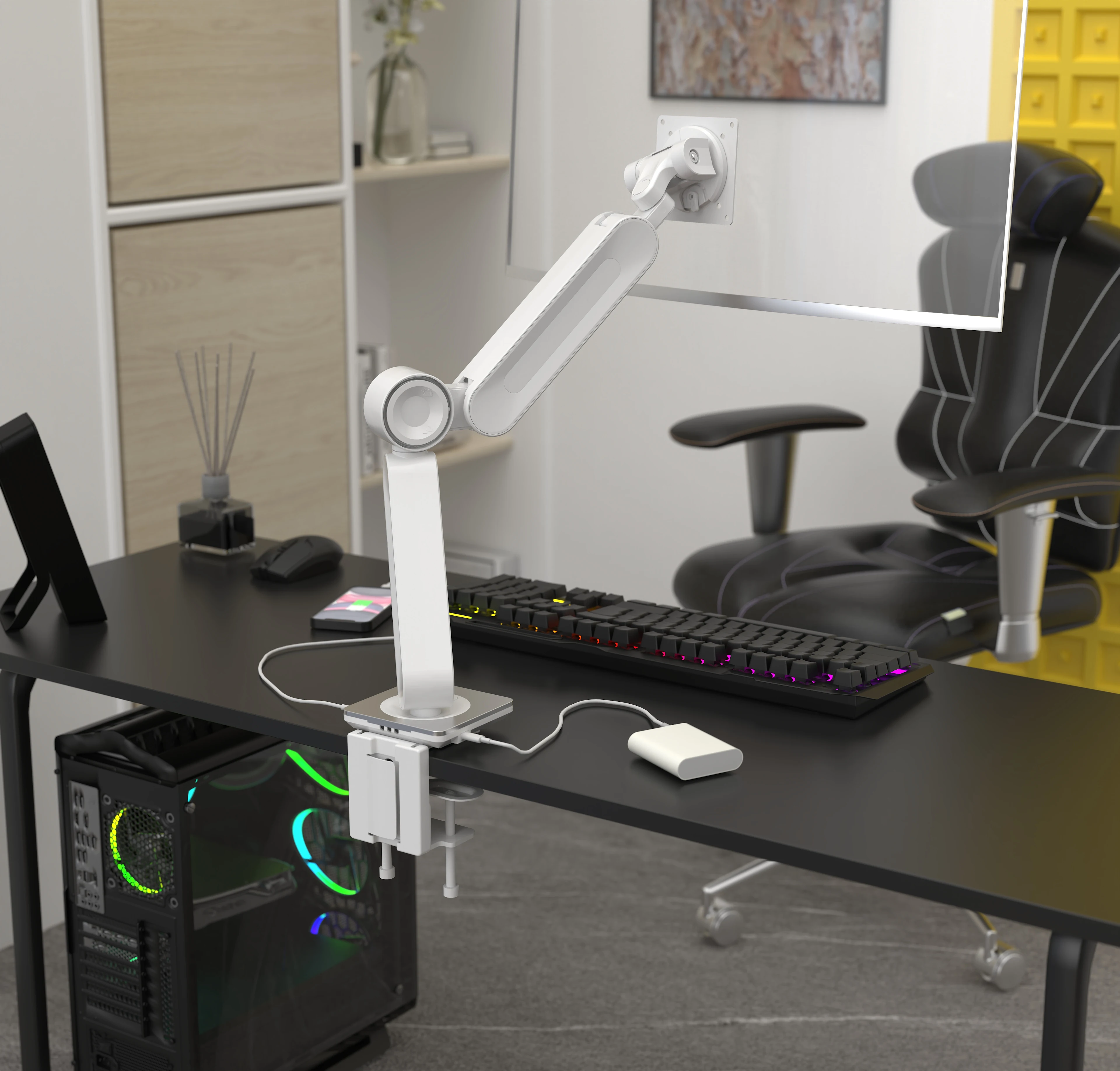 

Hot sell GE81 Economic Heavy Duty 15-42 Inches Gas Spring Single Monitor Arm with RGB Light Type-C and USB 3.0