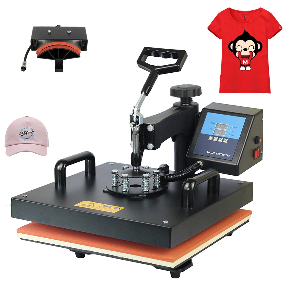 2In1 Heat Press Machine 38*38CM Multifunctional 360 Degree Swing-Away Digital Sublimation Printer Transfer DIY T-shirt Cap