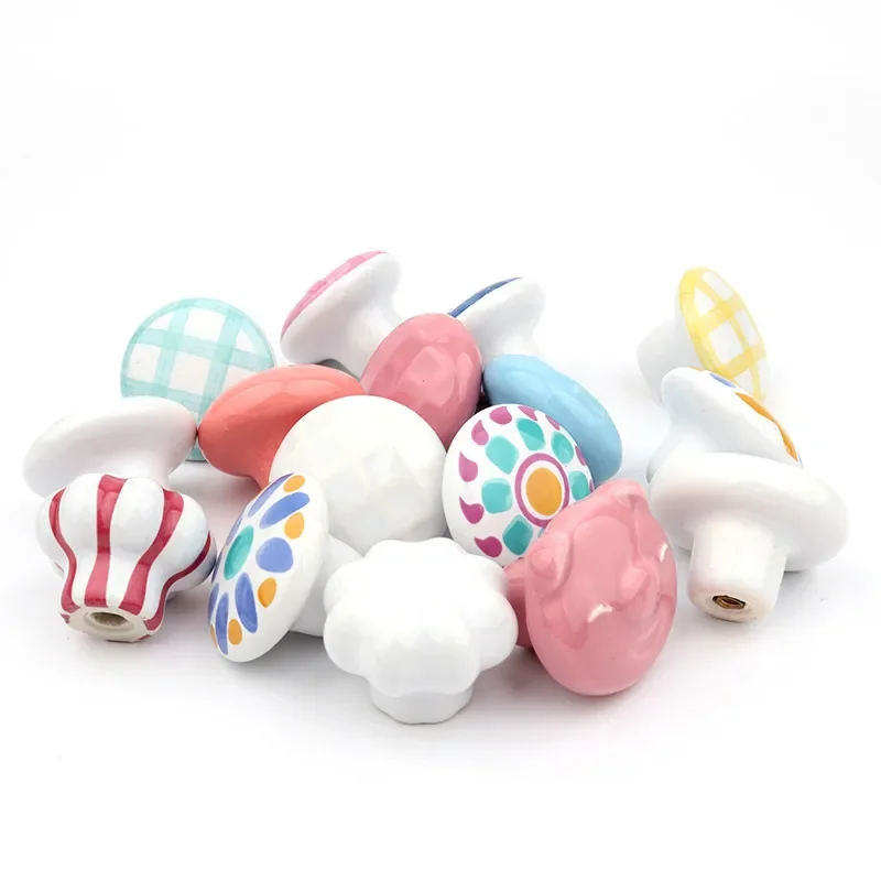 Rural Acme Nordic Style Ceramic Single Cartoon Round  Wardrobe Kitchen Garden Door Handle Modern Cabinet Handle