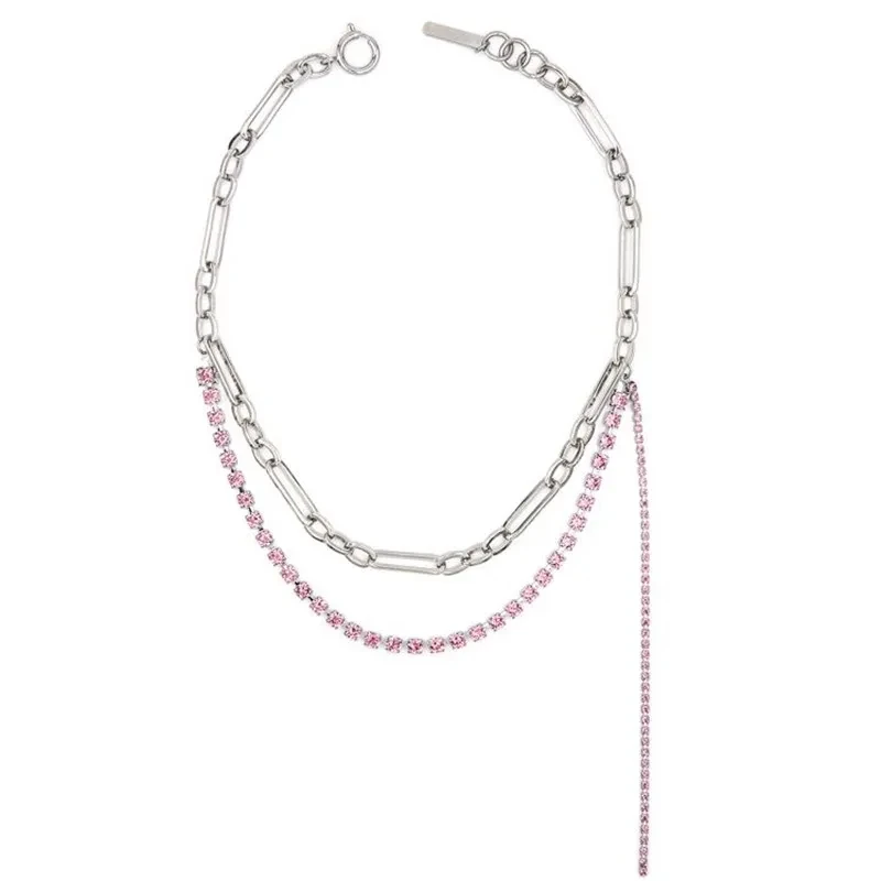 Justine Pink Female Necklace Bracelet French Elegant Zircon Double Clavicle Chain Chokers Fashion Trend Jewelry