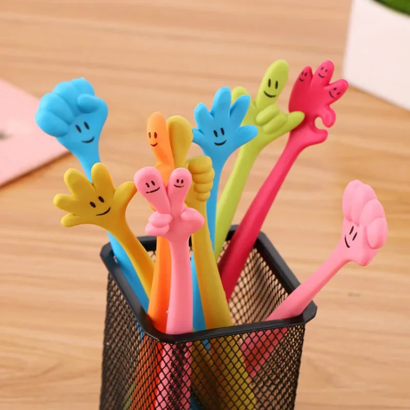 

24 шт., шариковая ручка с креативным выражением пальцев, милые обучающие канцелярские принадлежности с героями мультфильмов, качественные мягкие пластиковые гибкие шариковые ручки