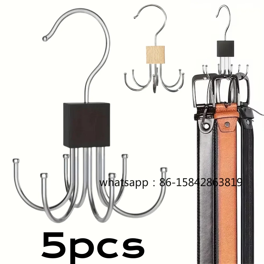 1/5pcs 360° Rotating Storage Hanger Hook Multi-Claw Bag Metal Belts Rack Wooden Organizer For Bras Ties Household Closet Acces