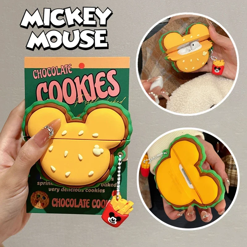 ديزني ميكي ماوس برغر غطاء حافظة من السيليكون ل AirPods 1 2 3 4 Pro Pro2 سماعة رأس بخاصية البلوتوث مكافحة الإفلات شل اكسسوارات الهدايا