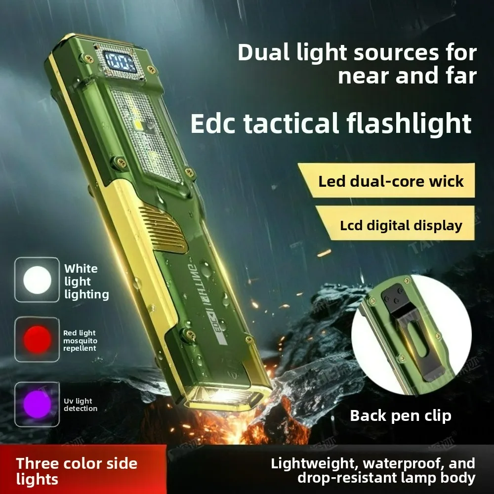 Ultra-Thin Mini Portable Digital Display Work Light 3-Light Source Super Bright Tactical Flashlight for Outdoor Camping