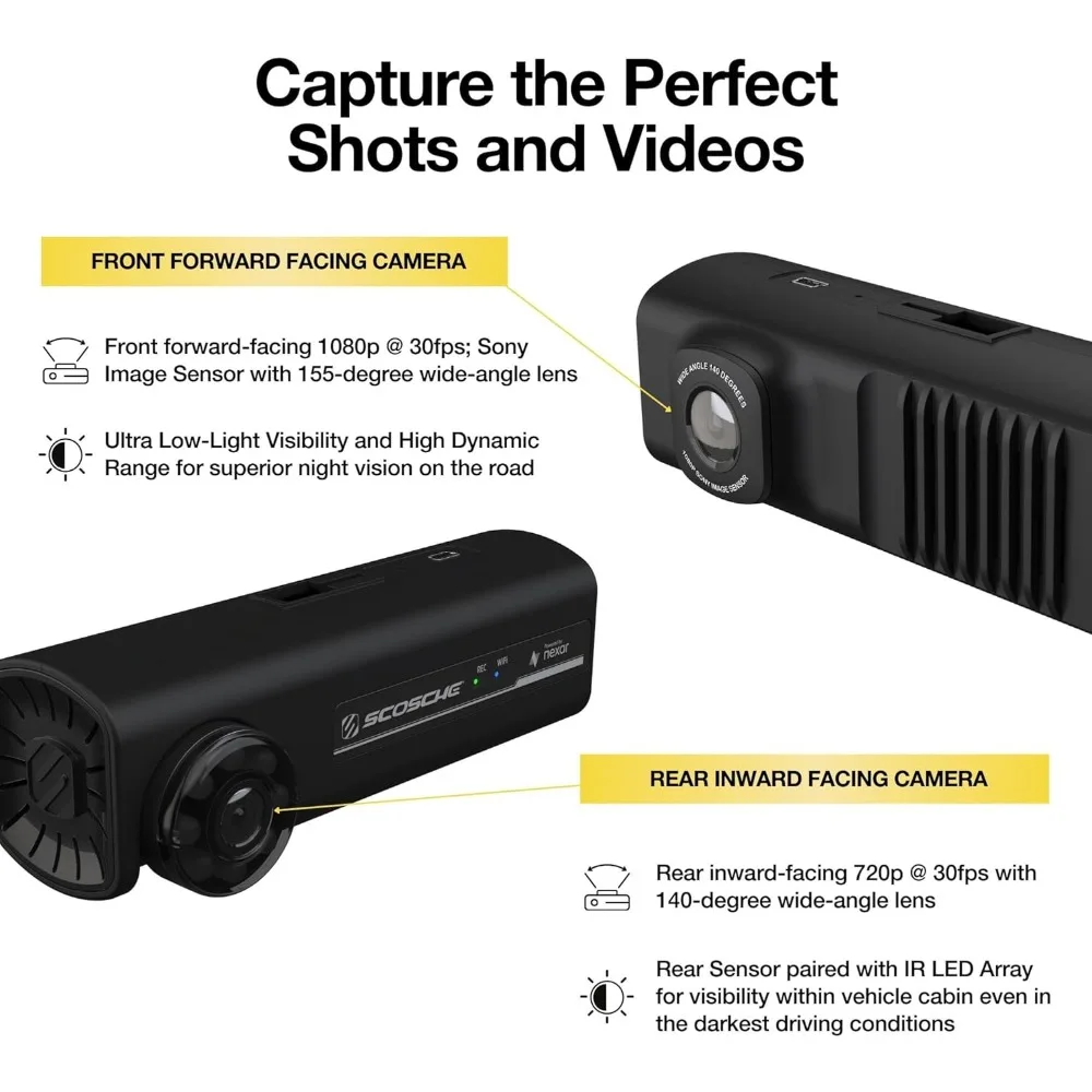 كاميرا Scosche NEXC2128-XCES0 الذكية عالية الدقة ثنائية الاتجاه مدعومة من Nexar مع كوب شفط وذاكرة 128 جيجابايت #3