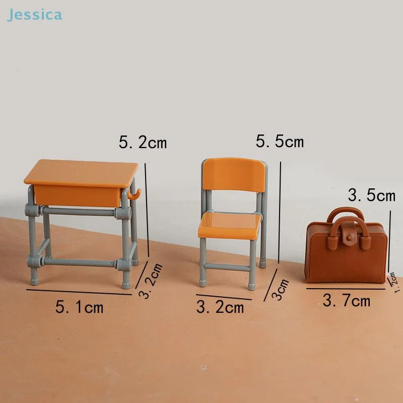 ♥ رائجة البيع 1 مجموعة 1:12 دمية مصغرة مكاتب الكراسي الحقائب المدرسية نموذج الفصول الدراسية ديكور لعبة بيت الدمية الملحقات
