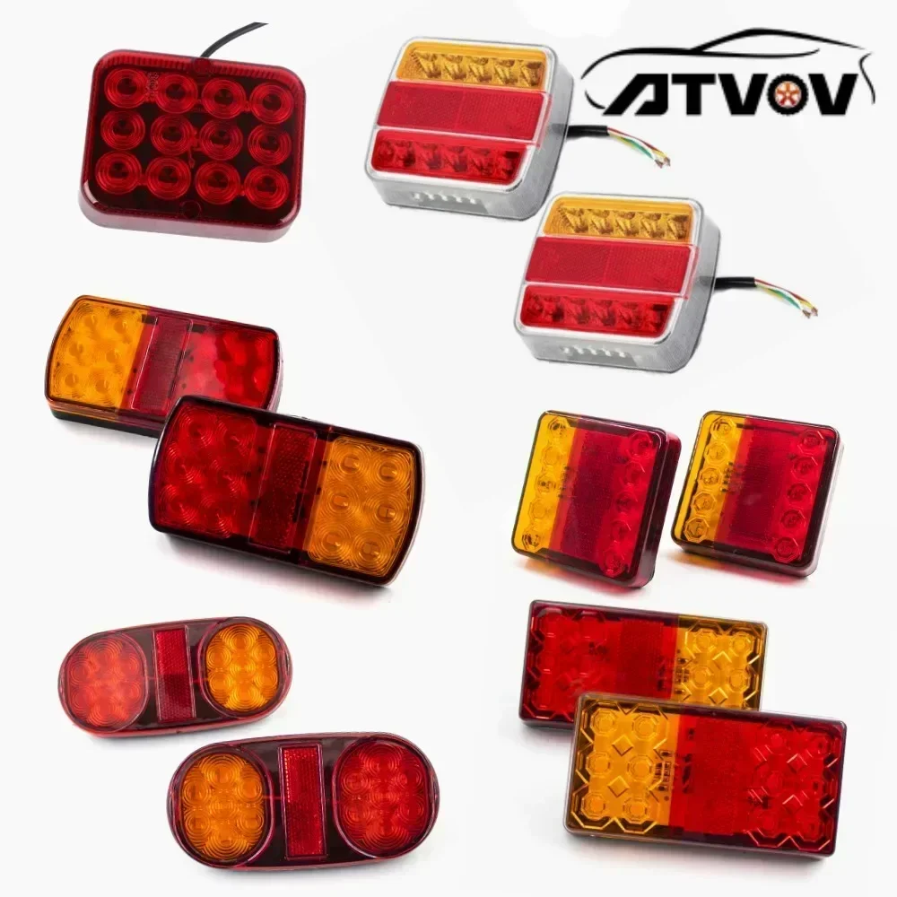 ATVOV Waterproof 2x LED Car Trailer Truck Tail Light Rear Turn Signal Rear Fog Indicator License Plate Lamp 12V 24V Boat Lorry