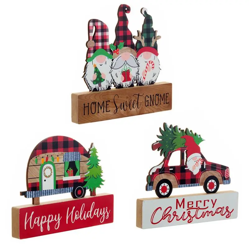 Christmas Wood Block Decorations Wood Gnome Christmas Decorations Portable Christmas Wooden Block Sign For Dresser Mantel Dining