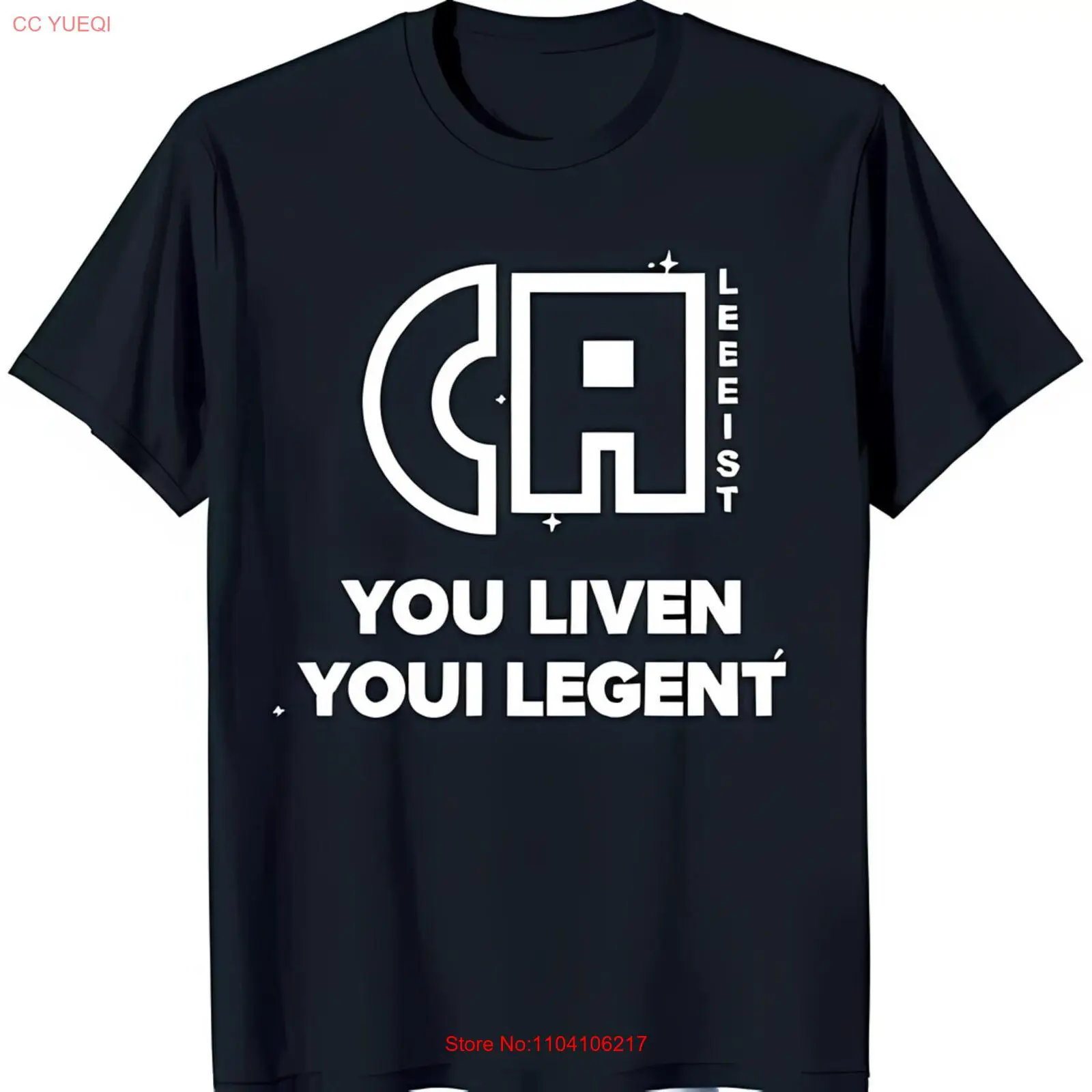 

Black T-Shirt with Unique White Graphic: Stylized 'A' Design & Text