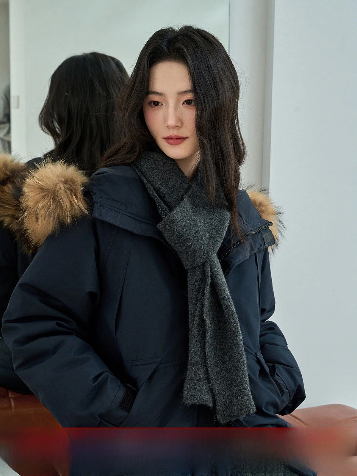 

MoZaic Deep Blue Hooded Fur Collar 90 White Du down Puffer Jaet Women's Winter Loose High-End Workwear Warm Outerwear