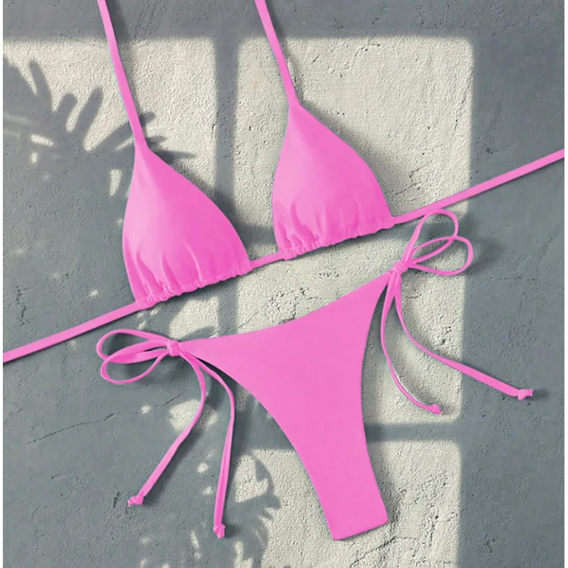 

2025 New Solid Color Lace-up Split Swimsuit Women's Bikini Beach Hot Spring Swimsuit Tankini Swimsuits Maillot De Bain Femme