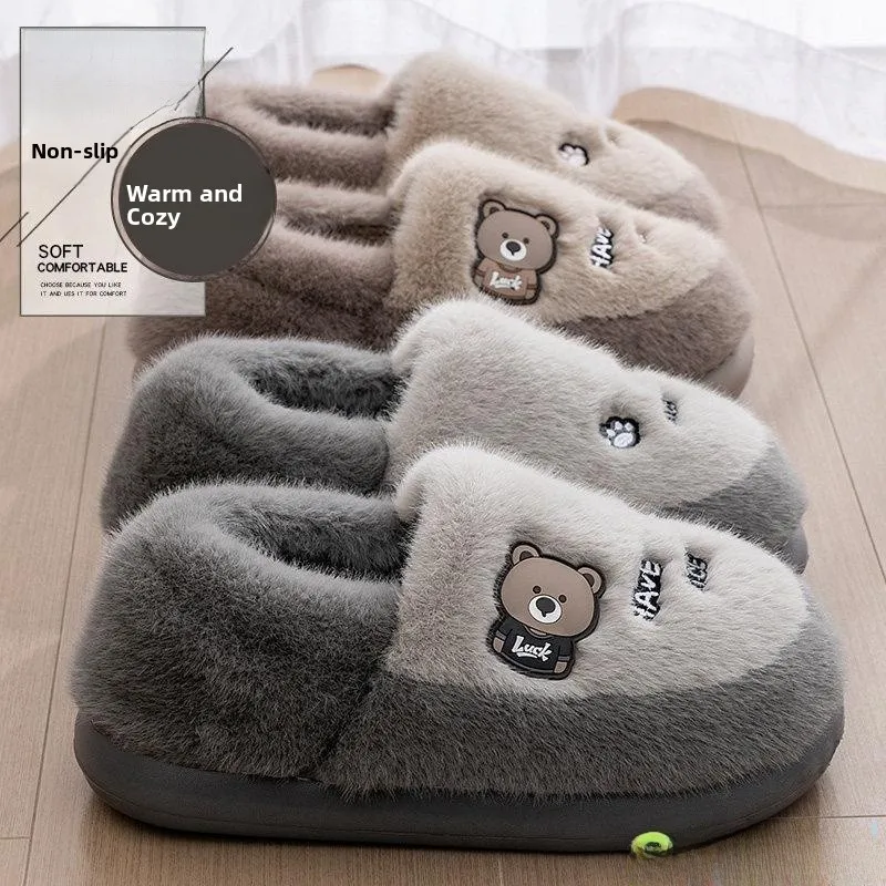 

Утепленные пушистые тапочки для зимы, теплые, нескользящие, хлопковые, мужские и женские, на флисовой подкладке, без застежек, для повседневной носки