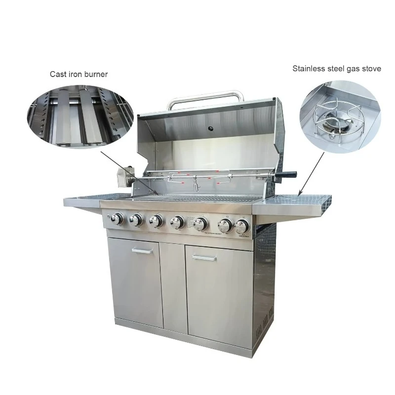 Outdoor Party Camping Hochwertiger 6-Brenner-Gasgrill Tragbarer Emaille-Grill mit Stahlrad und Campground-Grill