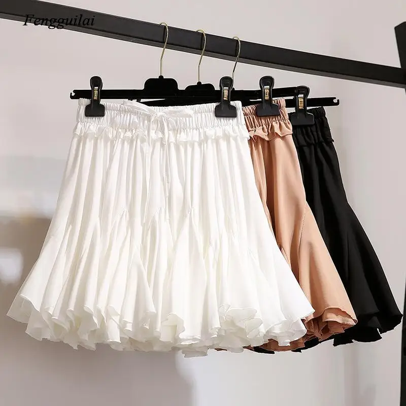 White Black Chiffon Summer Shorts Skirt Women 2022 Fashion Korean High Waist Tutu Pleated Mini Aesthetic Skirt Female