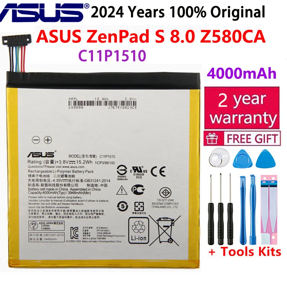 100% Original High Capacity C11P1510 Tablet Battery For ASUS ZenPad S 8.0 Z580CA 4000mAh +Tools Kits