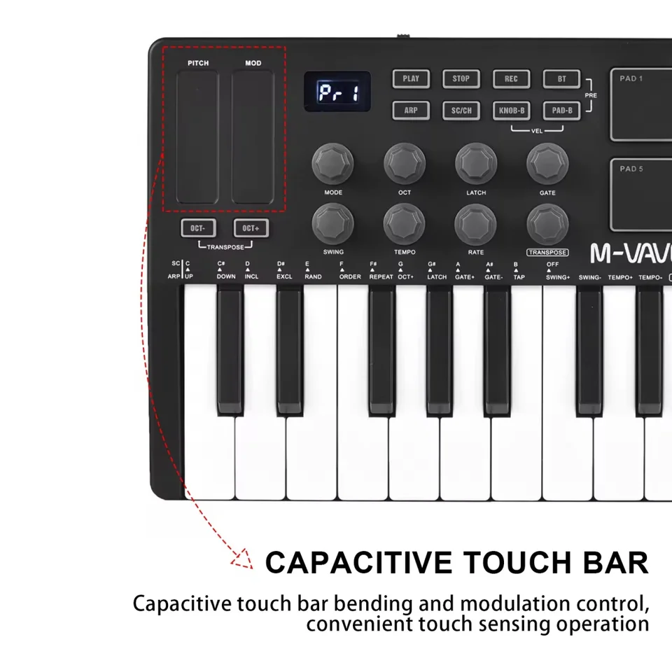 M-VAVE SMK-25 Pro MIDI Controller | 25Key+8Pad+8Knob | Wireless