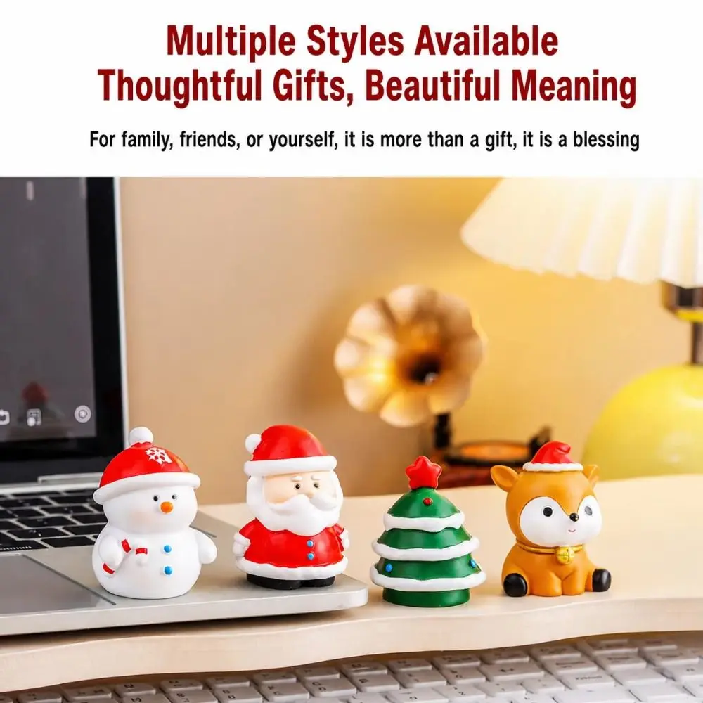 Resin Christmas Figurine Decoration Delicate Classic Santa Claus Figurine Vivid Miniature Mini Deer Figurine Desktop Decoration