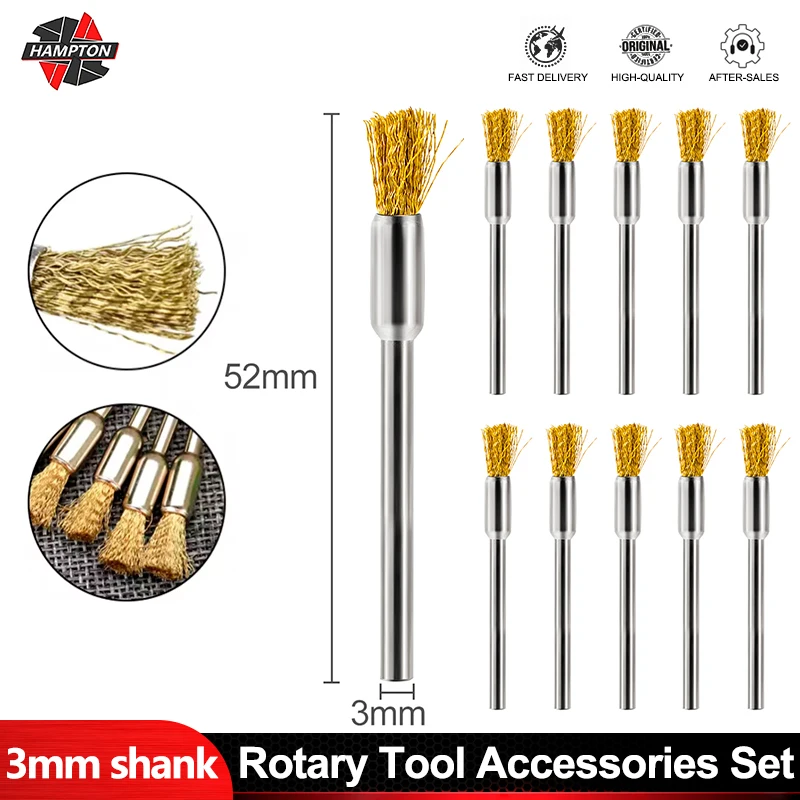 

HAMPTON 10/20pc Wire Brush Brass Wire 3.0mm Shank Metal Rust Removal Polishing Tool Polishing Brush Drill for Dremel Rotary Tool